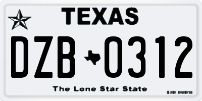 TX license plate DZB0312
