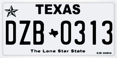 TX license plate DZB0313