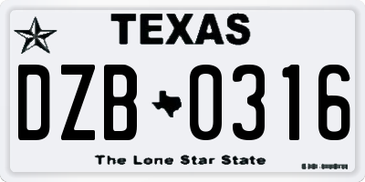 TX license plate DZB0316