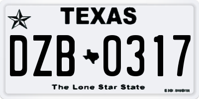 TX license plate DZB0317