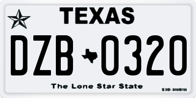 TX license plate DZB0320