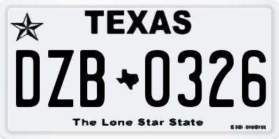 TX license plate DZB0326
