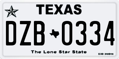 TX license plate DZB0334
