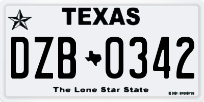 TX license plate DZB0342