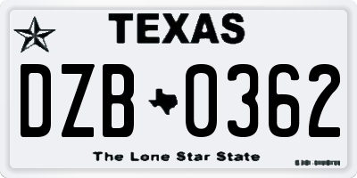 TX license plate DZB0362