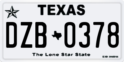 TX license plate DZB0378