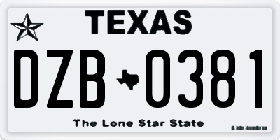 TX license plate DZB0381