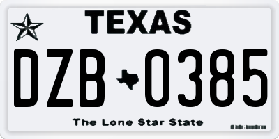 TX license plate DZB0385
