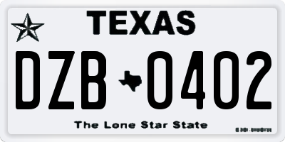 TX license plate DZB0402