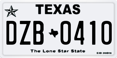TX license plate DZB0410