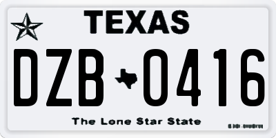 TX license plate DZB0416