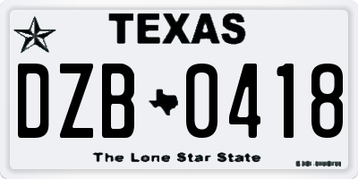 TX license plate DZB0418