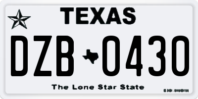 TX license plate DZB0430