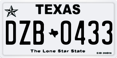 TX license plate DZB0433
