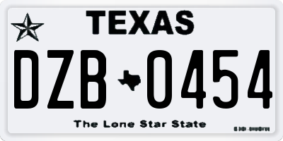 TX license plate DZB0454