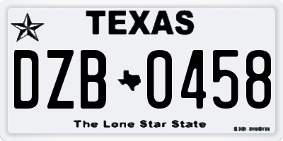 TX license plate DZB0458
