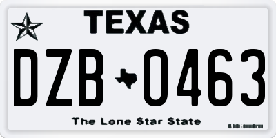 TX license plate DZB0463