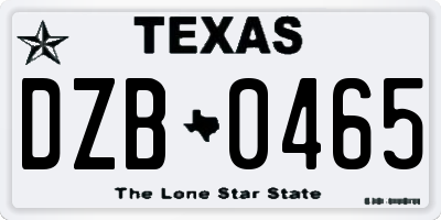 TX license plate DZB0465