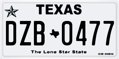 TX license plate DZB0477