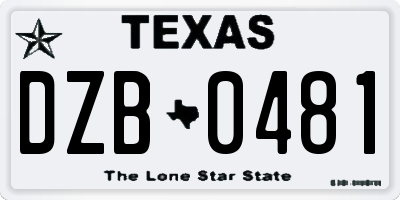 TX license plate DZB0481