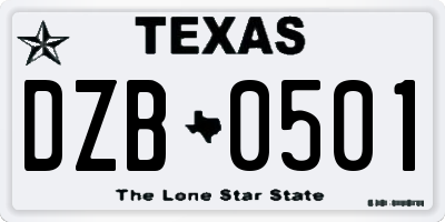 TX license plate DZB0501