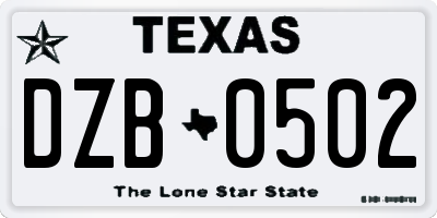 TX license plate DZB0502