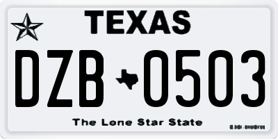 TX license plate DZB0503