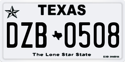 TX license plate DZB0508