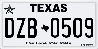TX license plate DZB0509