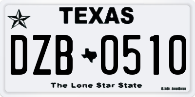 TX license plate DZB0510