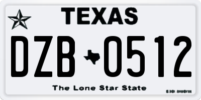 TX license plate DZB0512