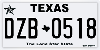 TX license plate DZB0518