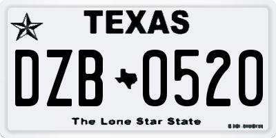 TX license plate DZB0520