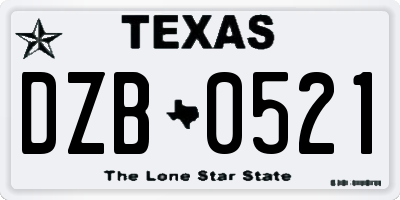 TX license plate DZB0521