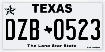 TX license plate DZB0523