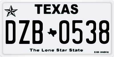 TX license plate DZB0538