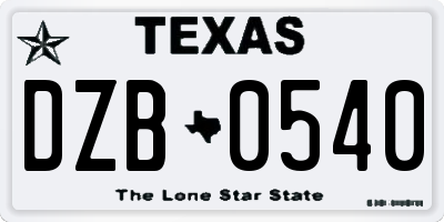 TX license plate DZB0540
