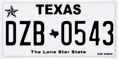 TX license plate DZB0543