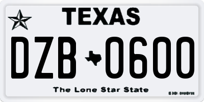 TX license plate DZB0600
