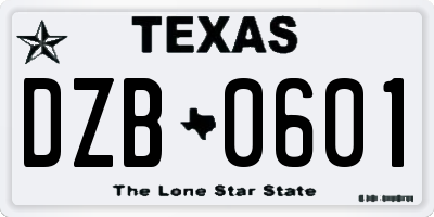 TX license plate DZB0601
