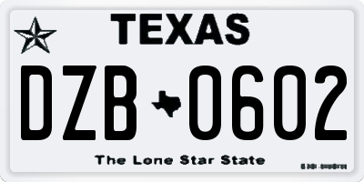 TX license plate DZB0602