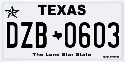TX license plate DZB0603