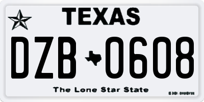 TX license plate DZB0608