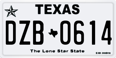 TX license plate DZB0614