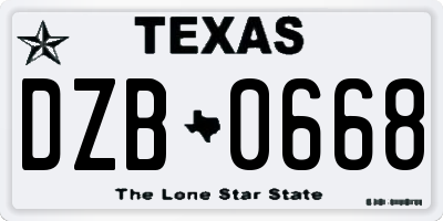 TX license plate DZB0668