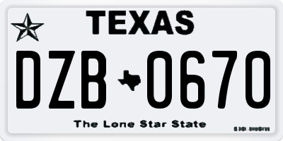 TX license plate DZB0670