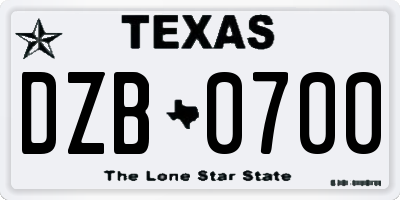 TX license plate DZB0700