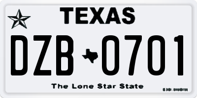 TX license plate DZB0701