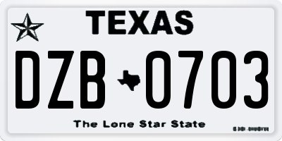 TX license plate DZB0703