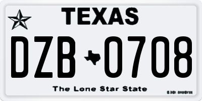 TX license plate DZB0708